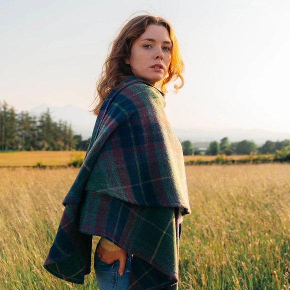 New Lambs Wool Wrap Cape Green Purple(Made in Ireland)